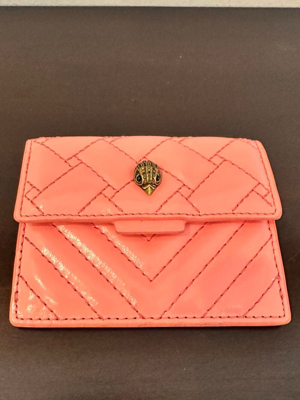 New Kurt Geiger London Kensington Quilted Leather Card Holder Wallet Pink